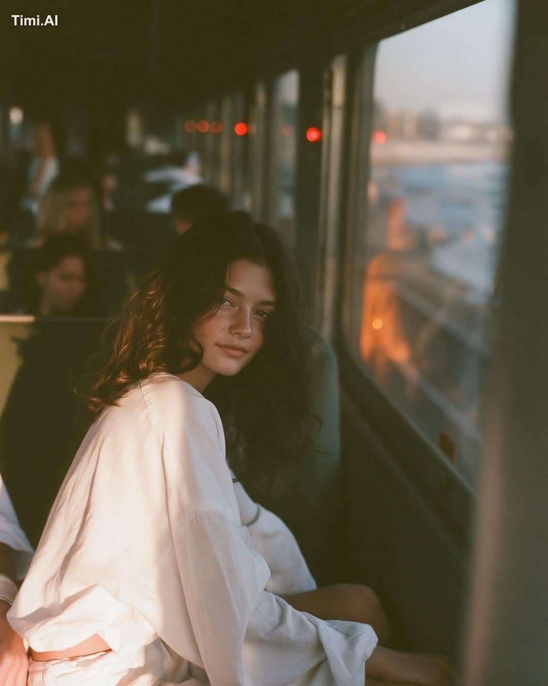 A moody golden-hour portrait of a young brunette woman sitti