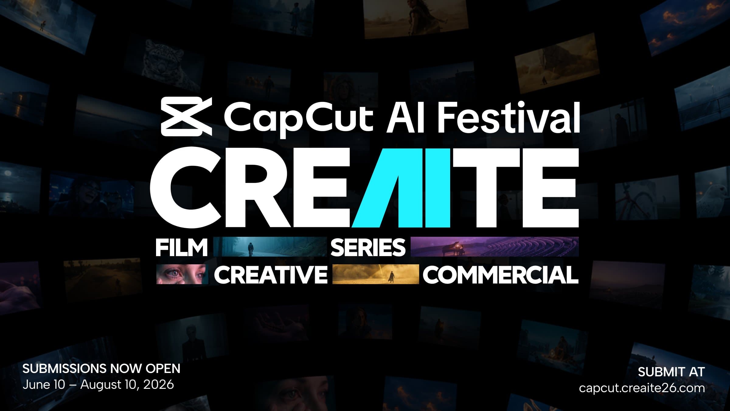 A promotional poster for 'CapCut AI Film Festival CREAITE' w
