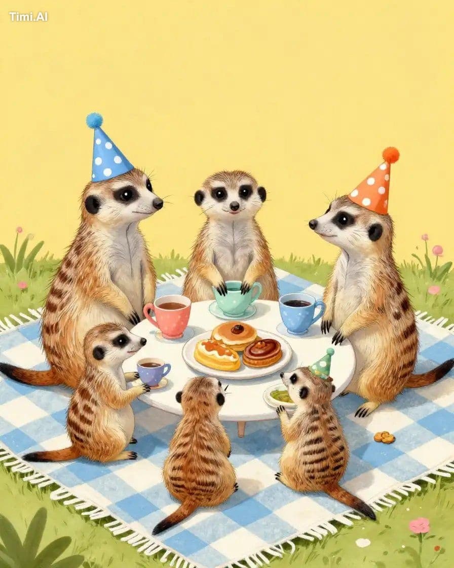 Ai Art Prompt Share Party 🎨👇
meerkat family having a tea