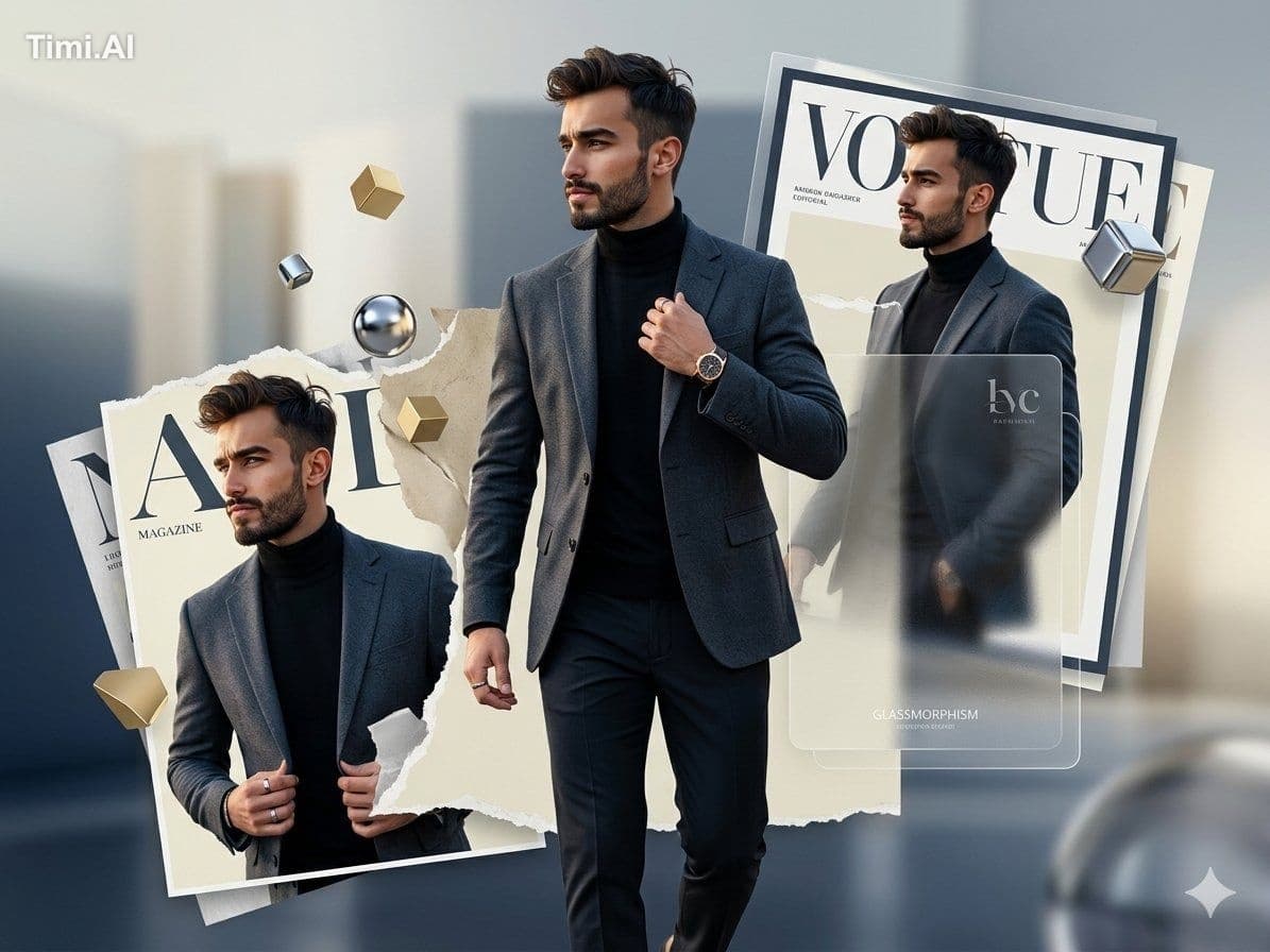 Ultra-Detailed AI Prompt — 3D Collage Style Men’s Classic Fa