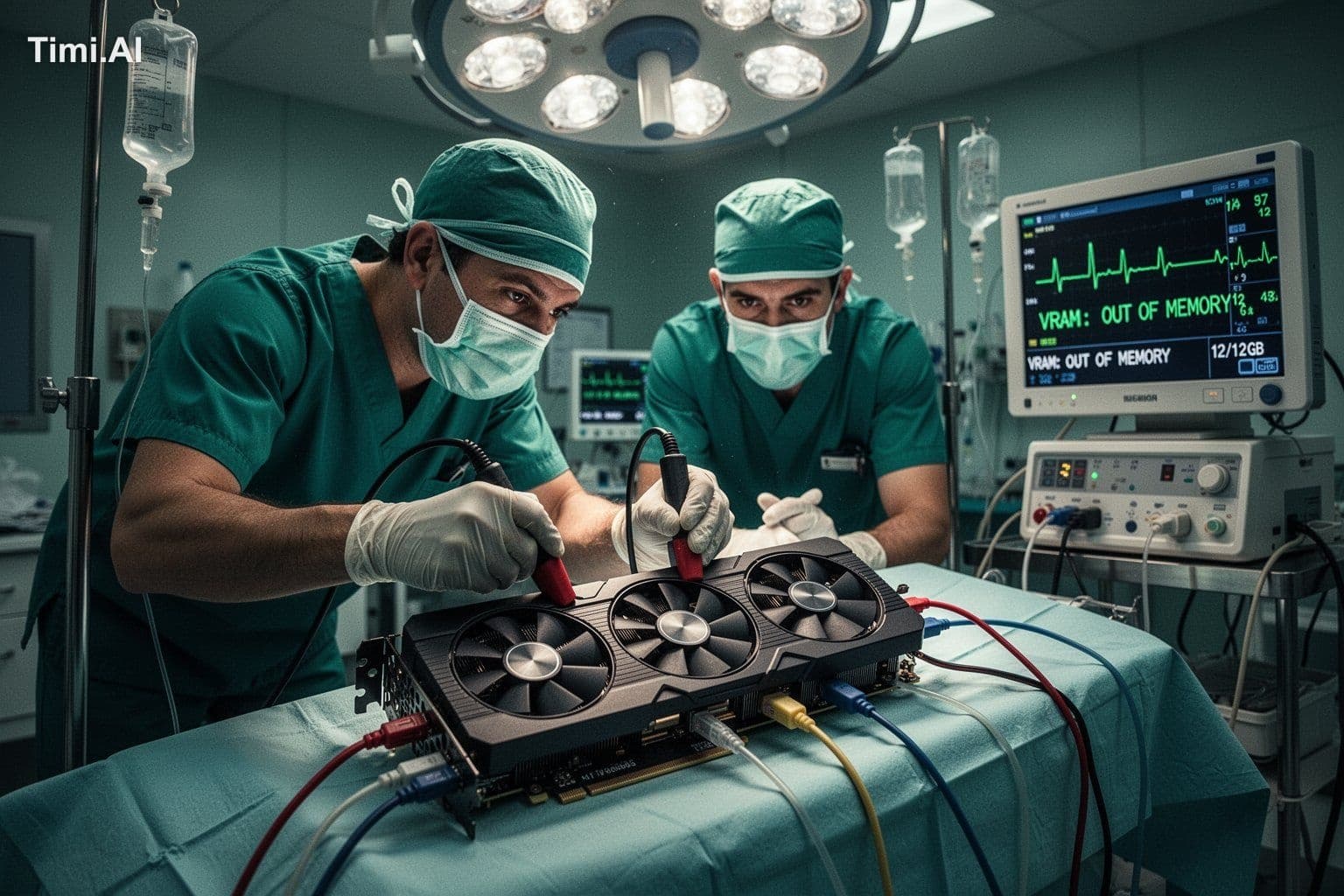 A tense hospital ER operating scene, but on the operating ta