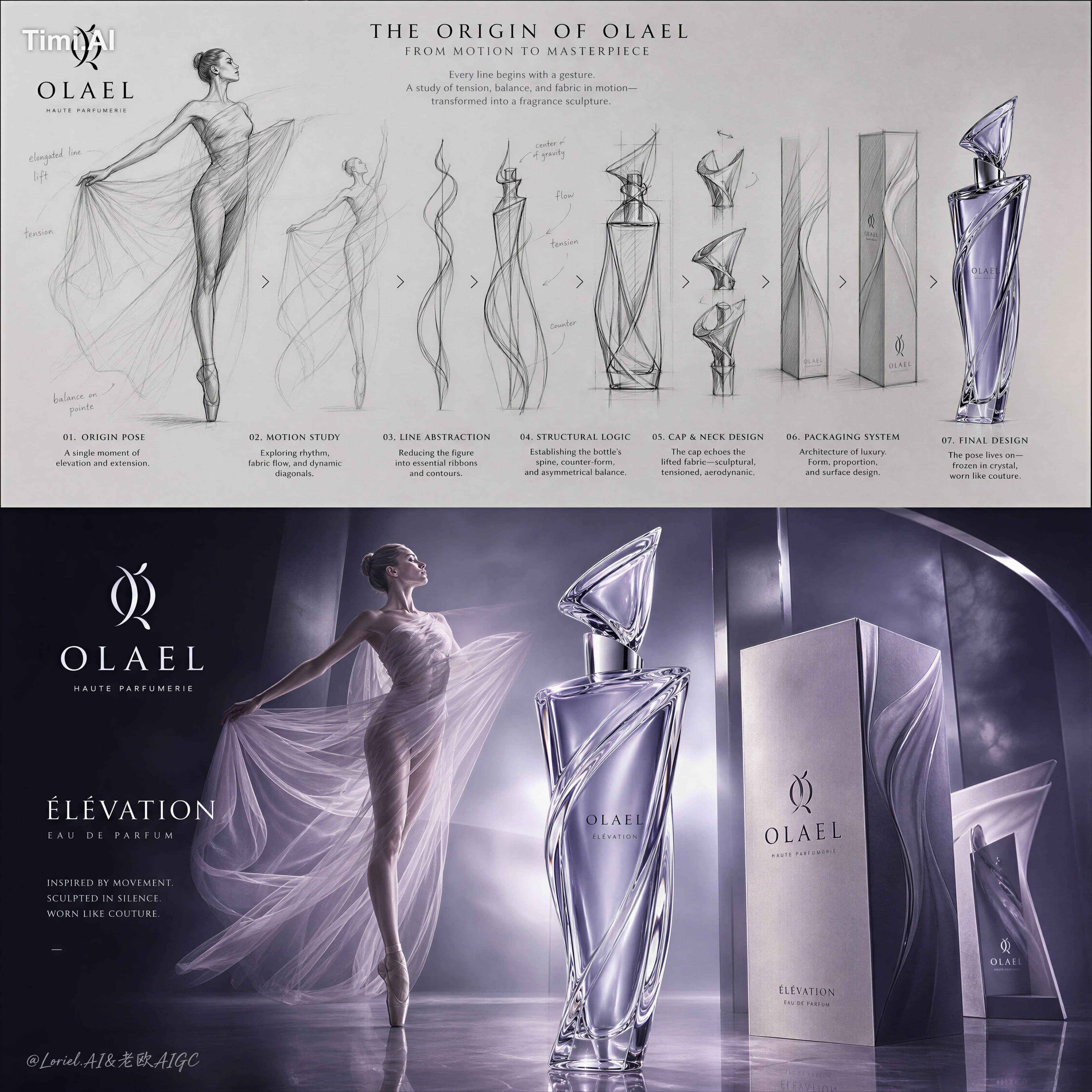 Create an ultra-premium vertical fragrance concept presentat
