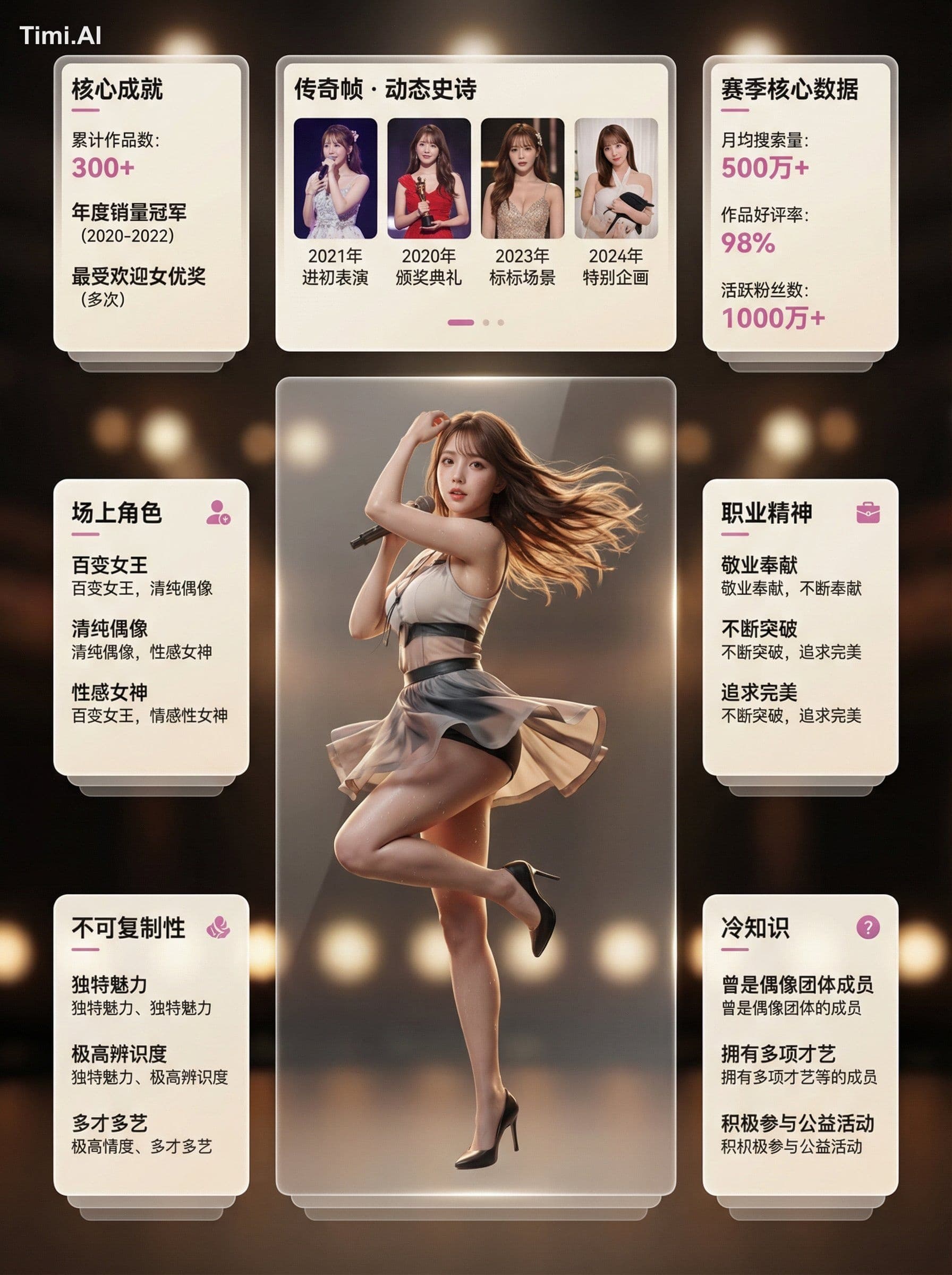 Ultra-photorealistic 3D premium celebrity showcase in a mode