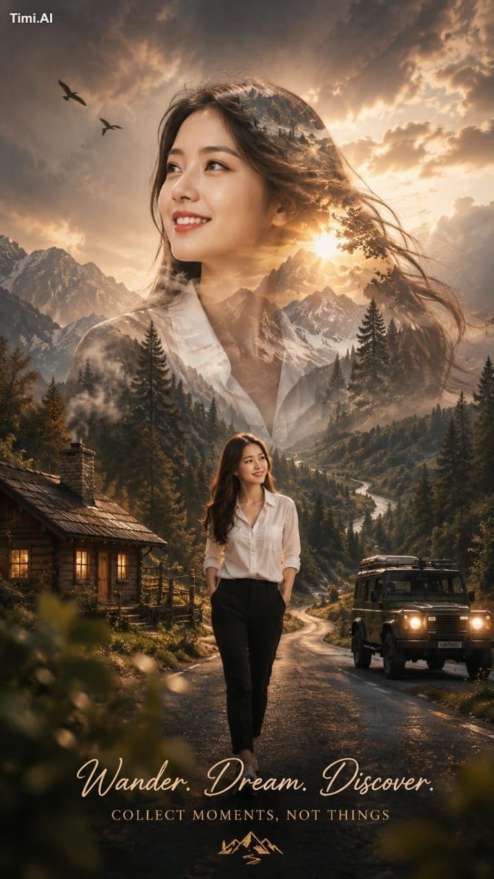 Create with Ultra-realistic cinematic travel poster with a d