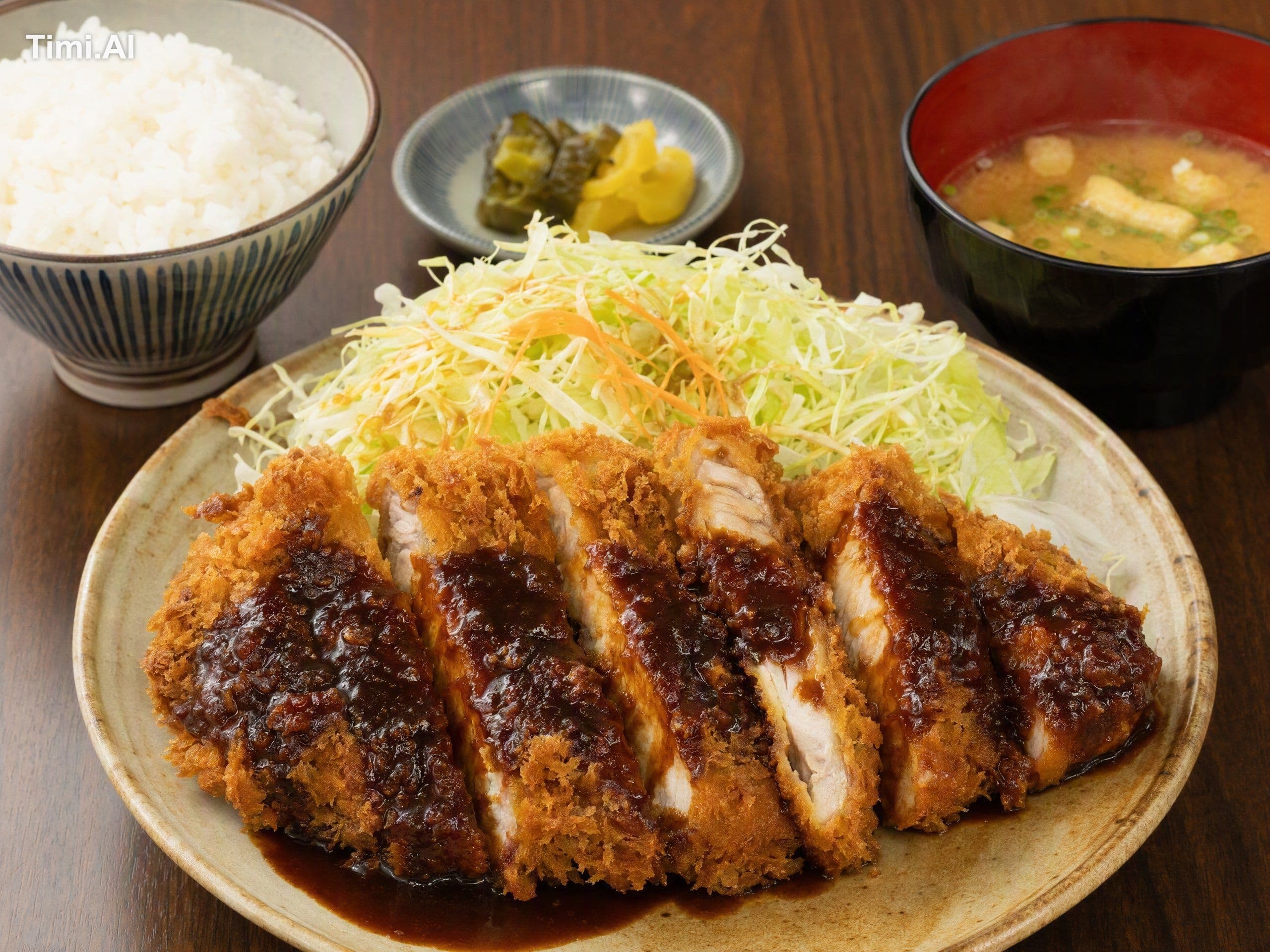 味噌カツ定食の看板用メニュー写真の画像を作成して。
料理は実際に人間が調理して盛り付けた写真のような、自然な不均一さと個