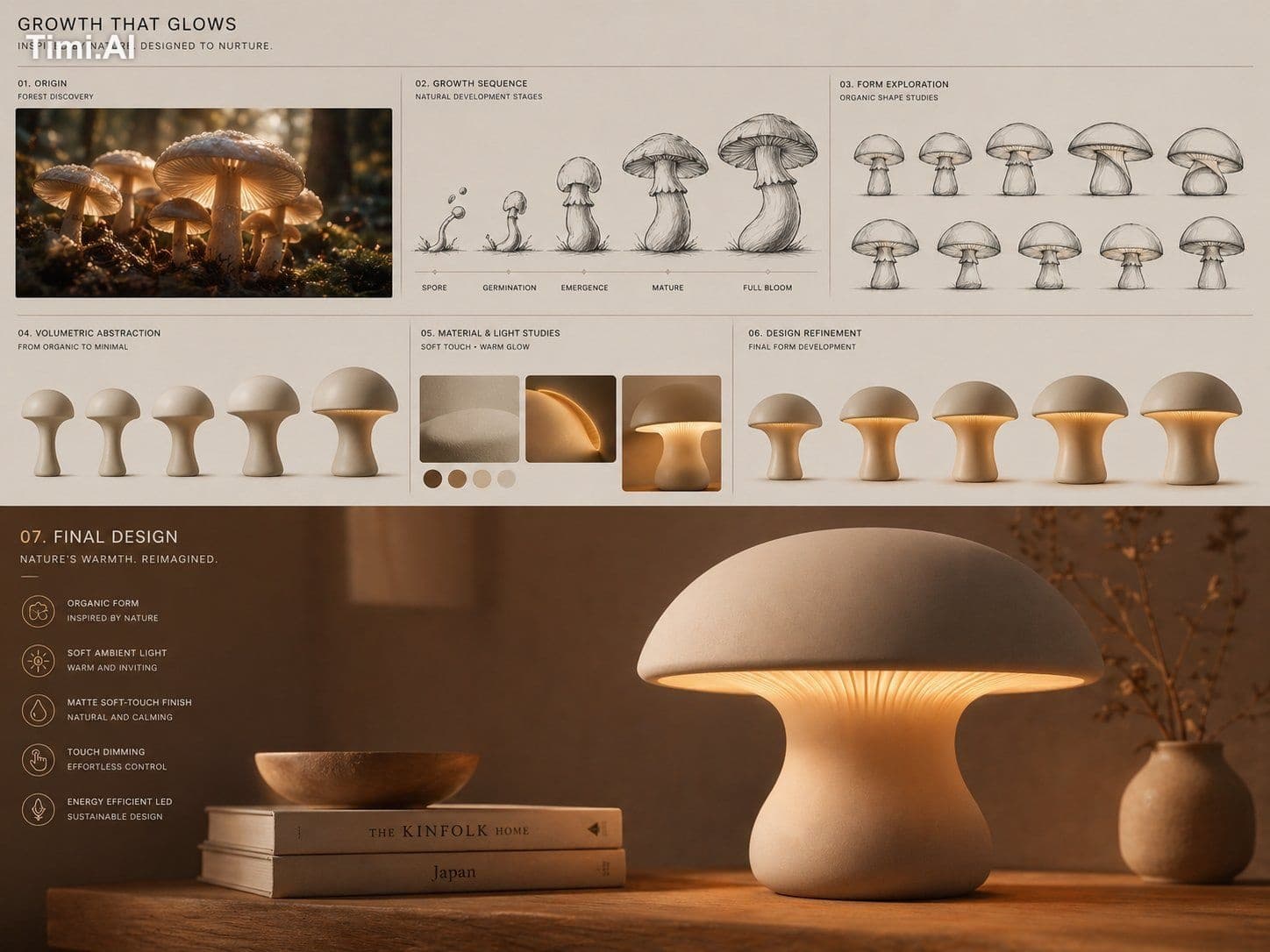 Conceptual transformation, organic mushroom growth shaping a