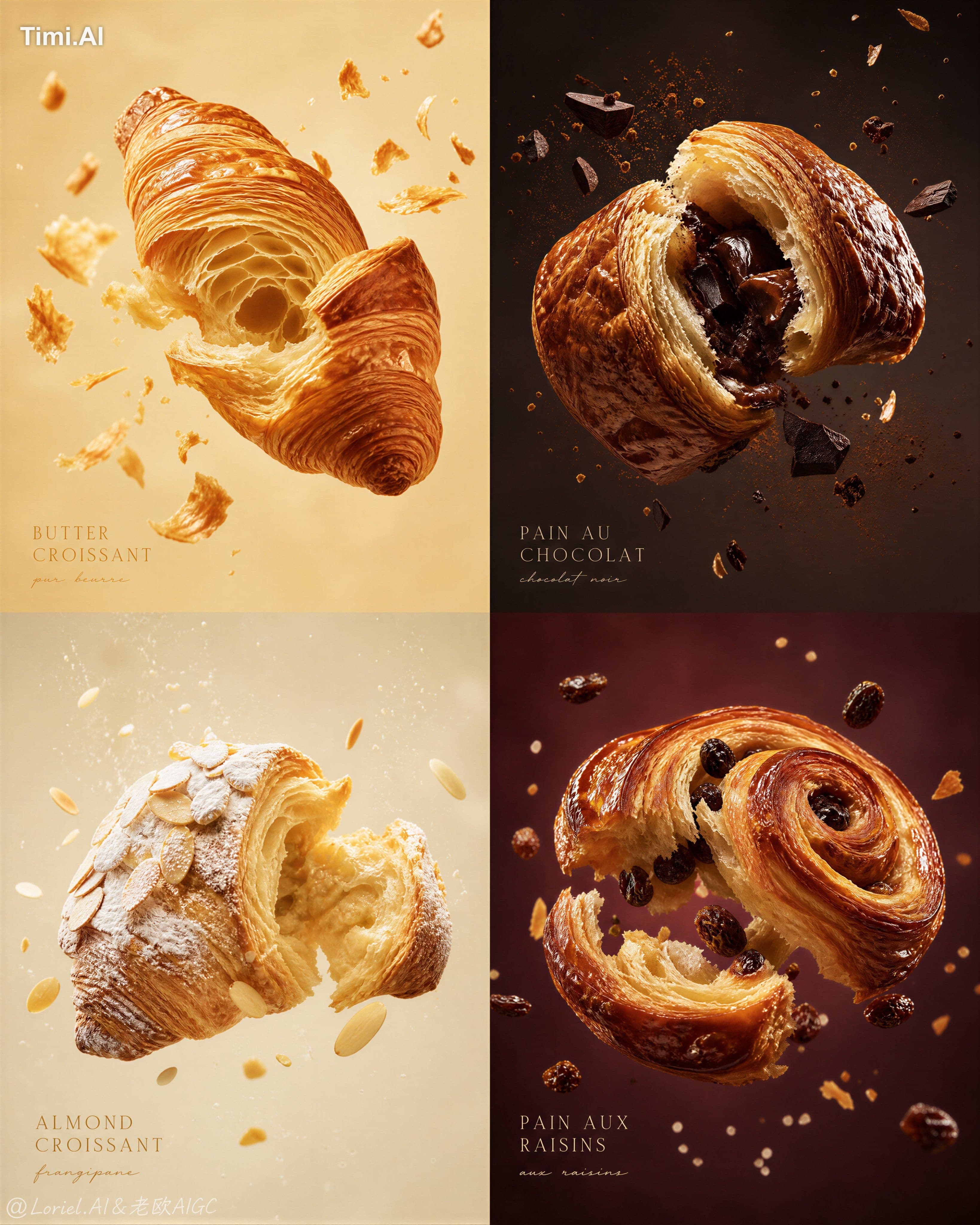 Create an ultra-premium vertical 4-panel viennoiserie campai