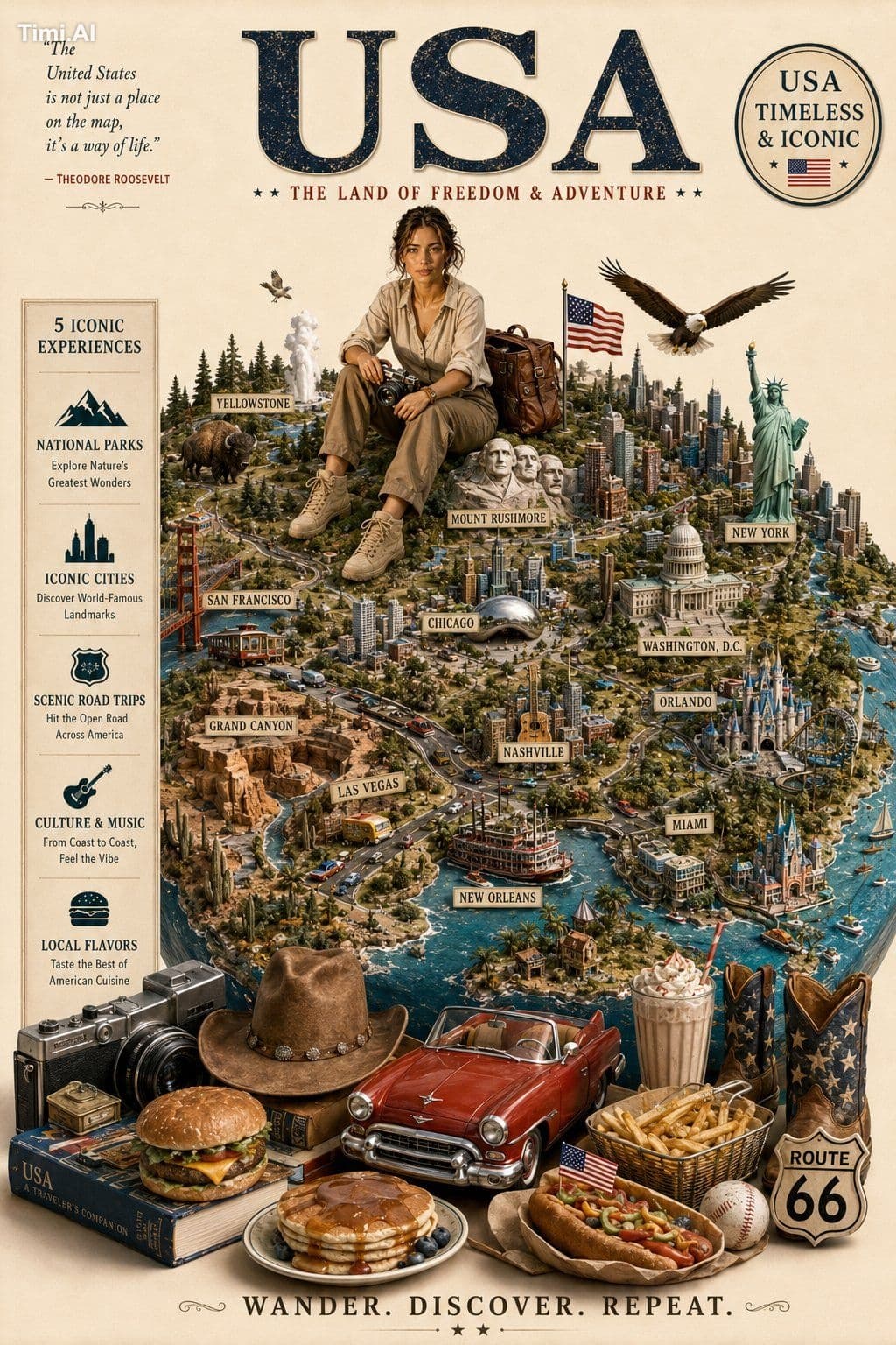 Design a premium vintage-inspired travel poster on a clean c