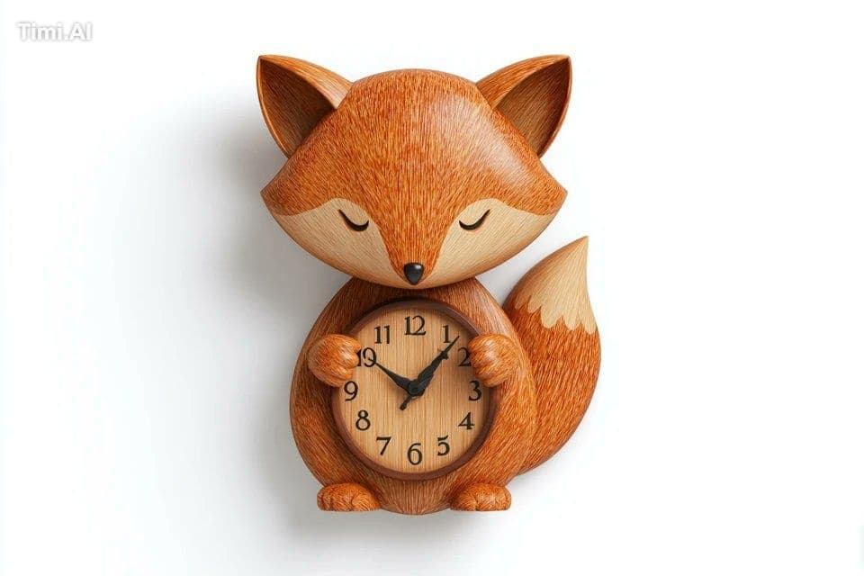 3D render of a uniquely shaped wall clock featuring a [subje