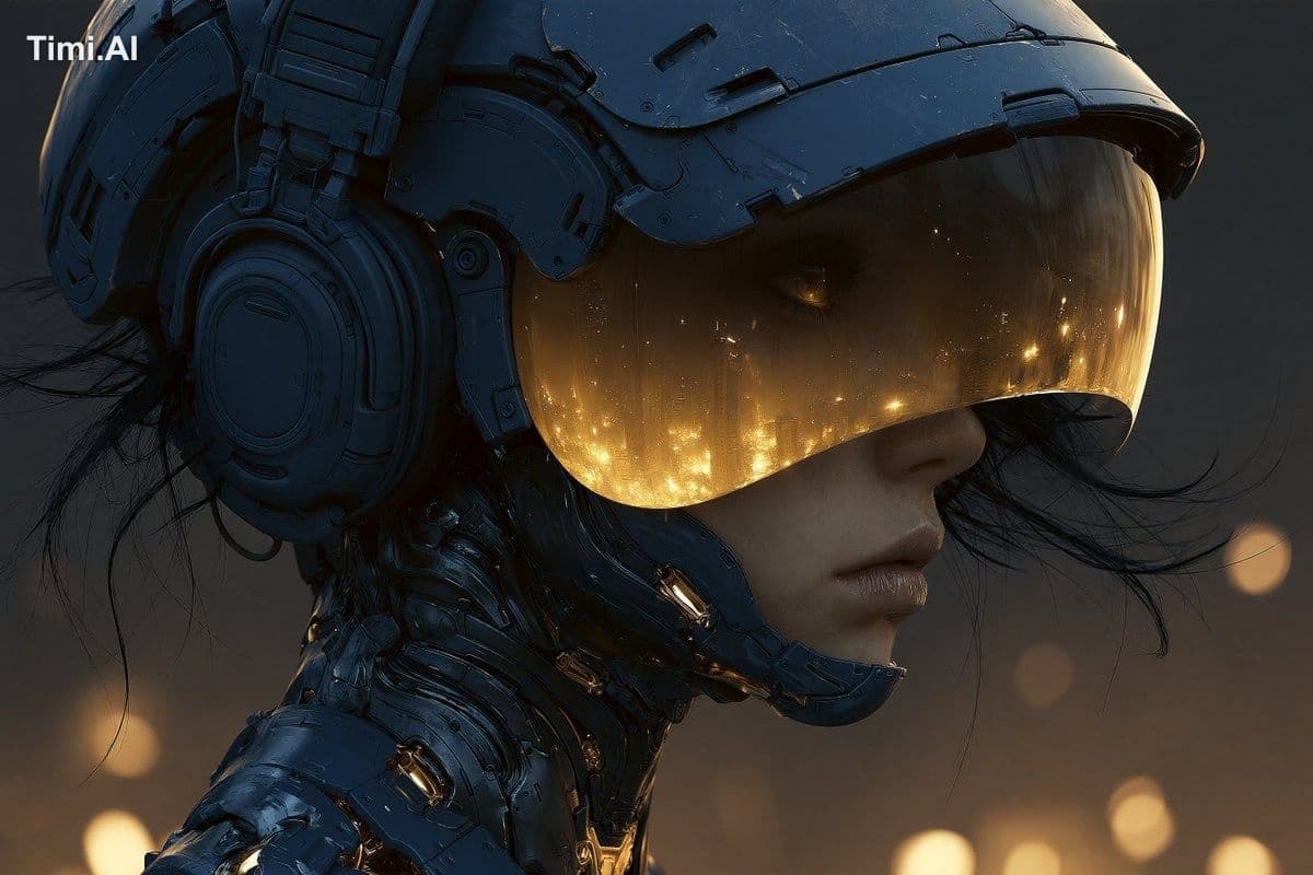 A detailed portrait of a cybernetic female figure facing sli