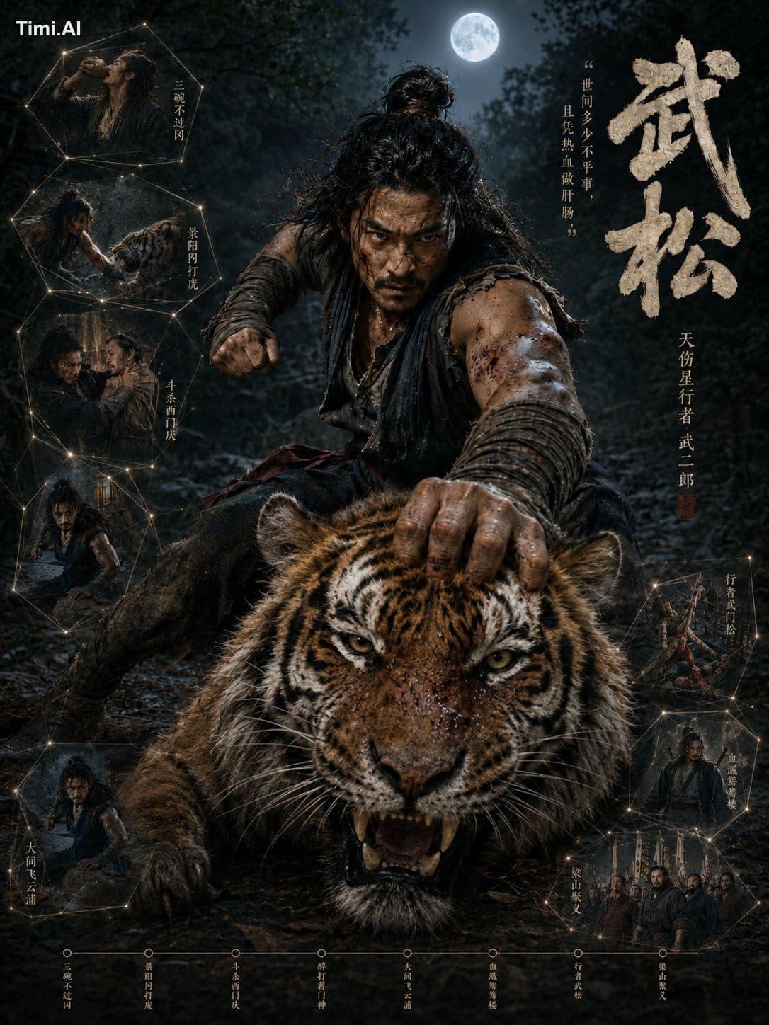 请创作一张 3:4 竖版高完成度「民间传奇人物破框立像档案 / 3D Legendary Character Poste