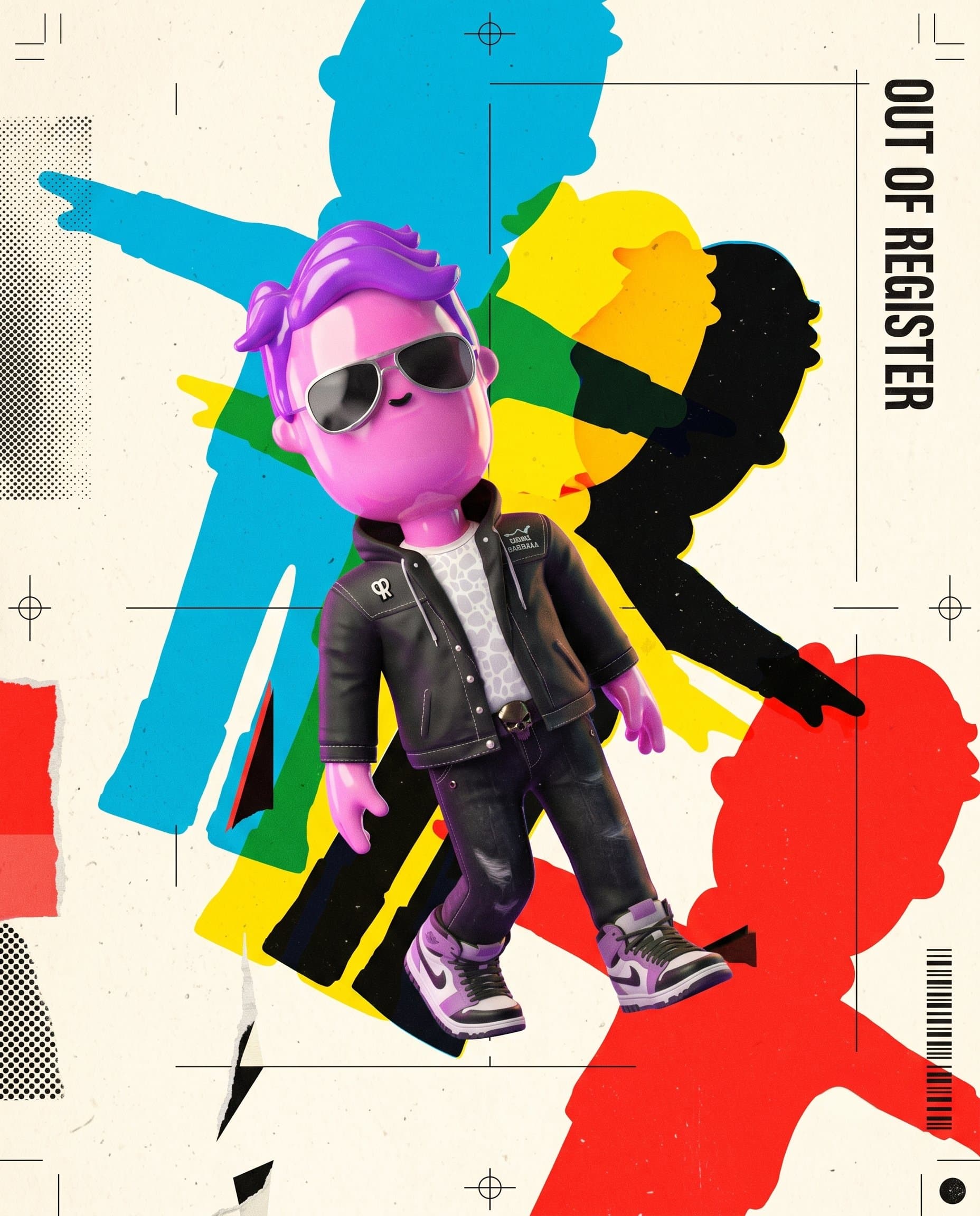 Create a bold experimental graphic-design poster featuring t