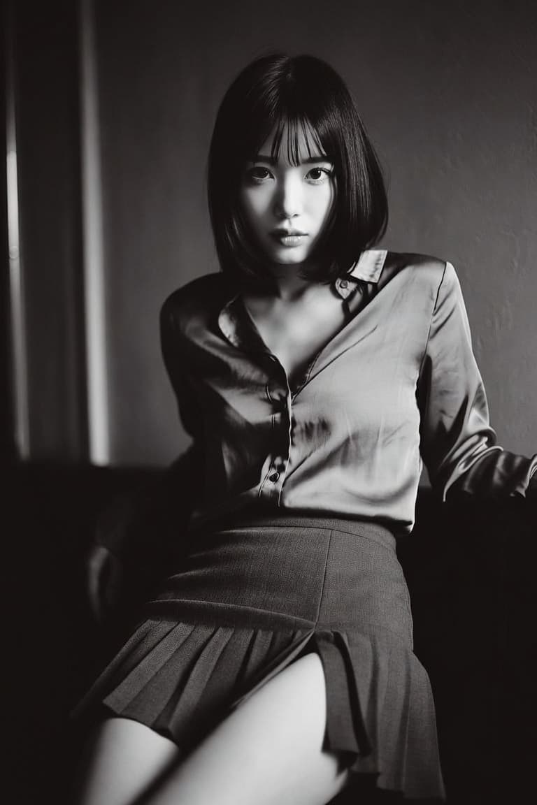 A photorealistic editorial portrait of a 20-year-old Japanes