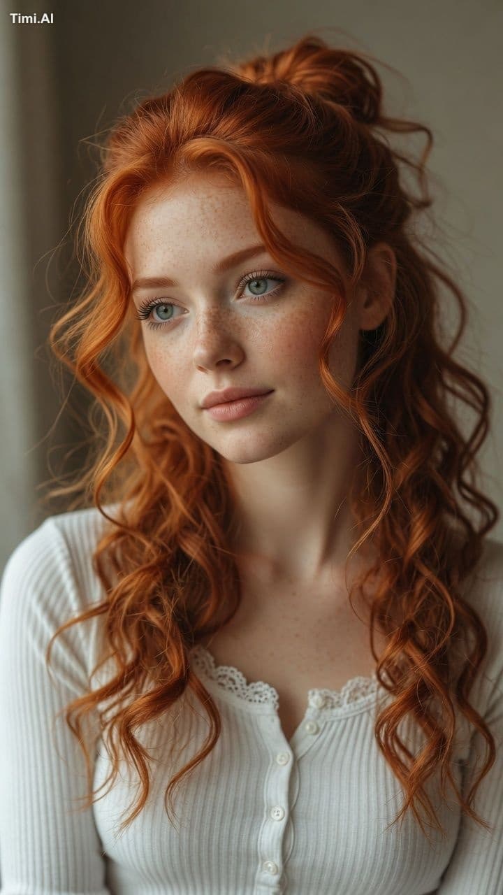 A close-up portrait of a beautiful young woman with striking