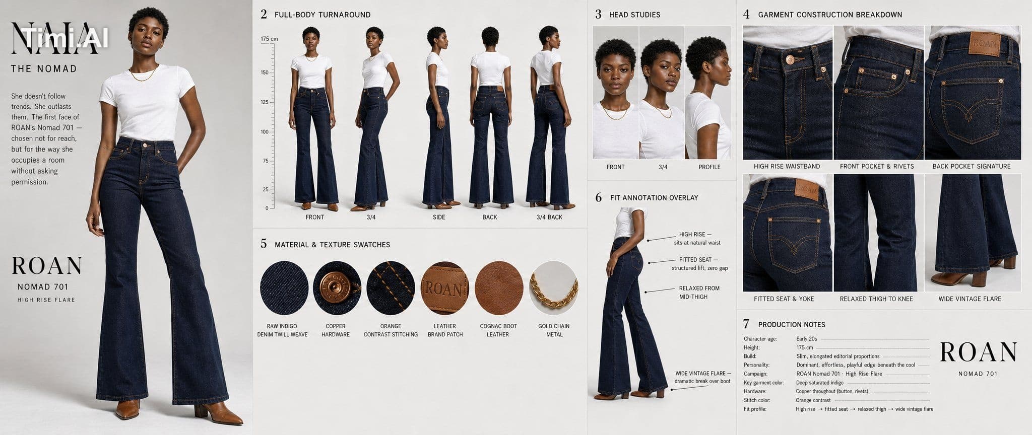 Create a cinematic realistic character design board for a pr