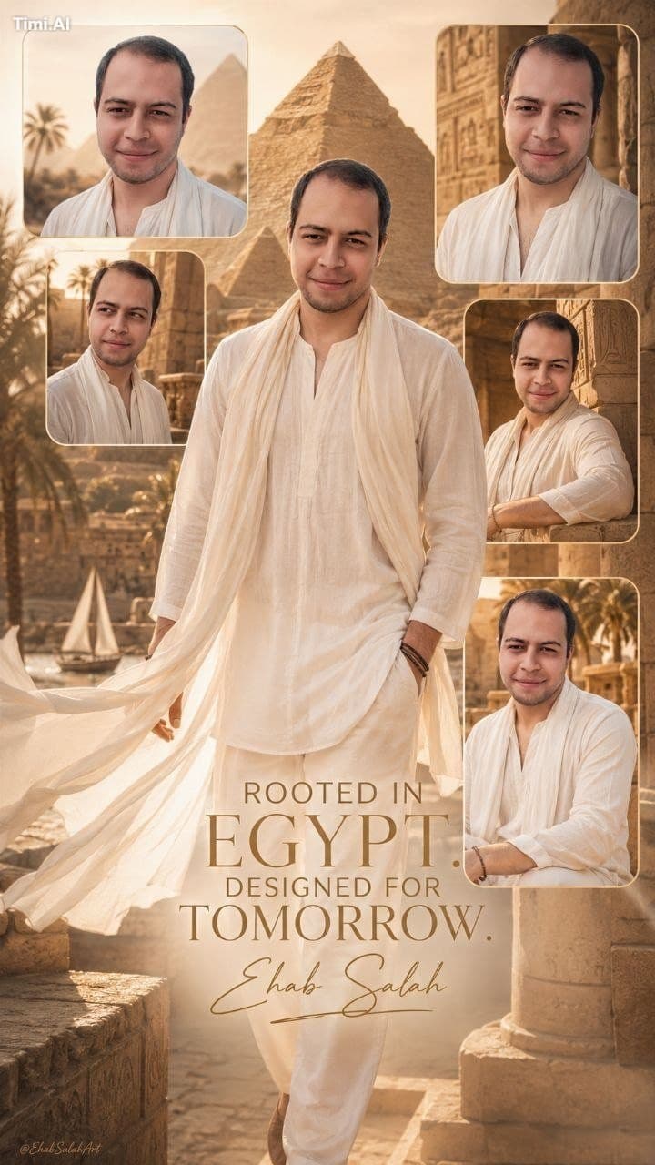 Create an ultra-realistic cinematic Egyptian heritage fashio