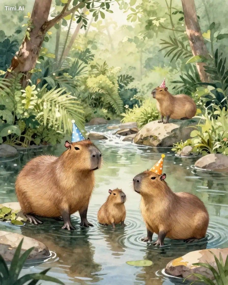 Ai Art Prompt Share Party 🎨👇🏻
A relaxed capybara family