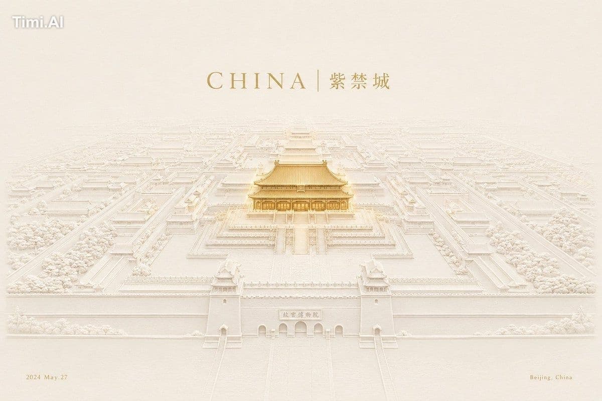 An embossed relief-style architectural poster, Chinese seal-