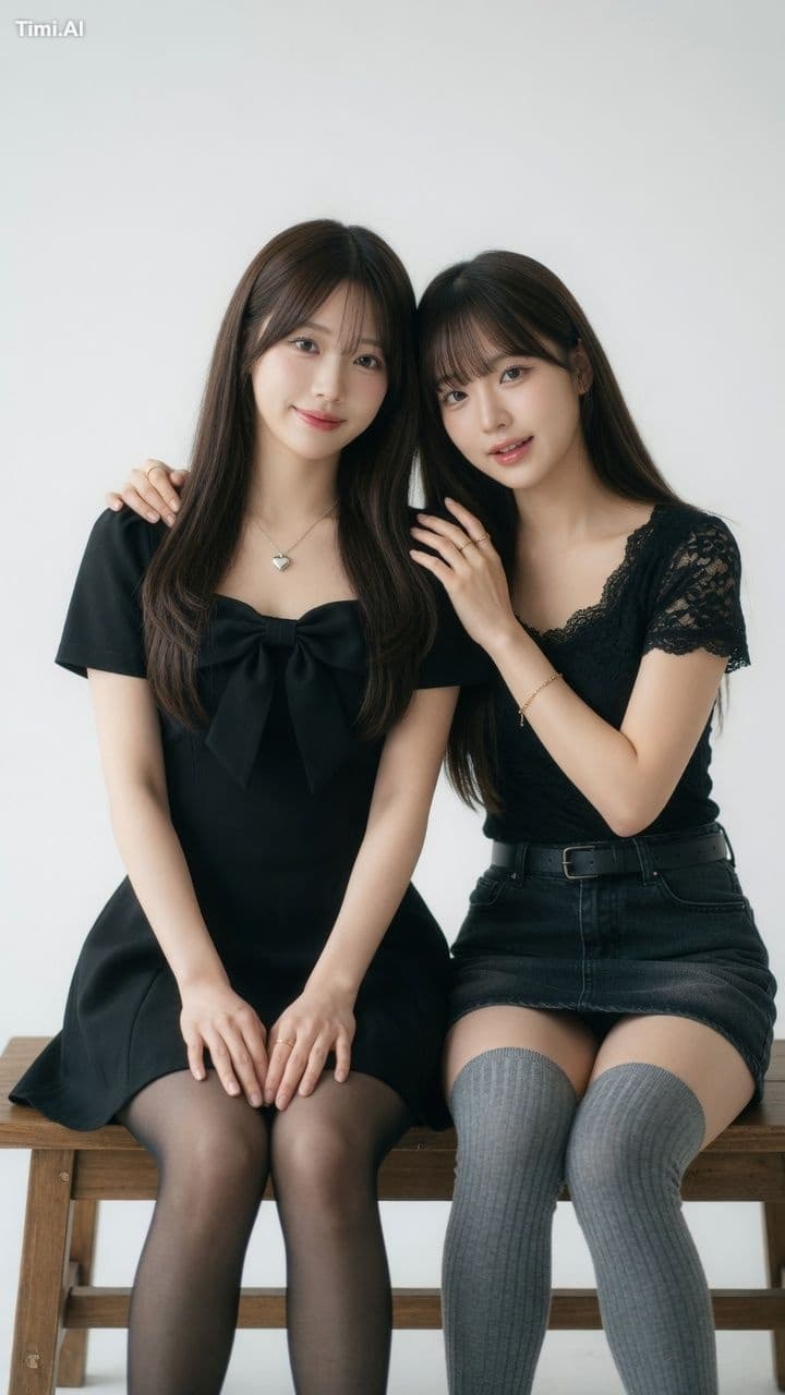A highly detailed photorealistic portrait of two beautiful y