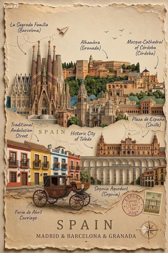 Create a vintage-inspired travel poster in a layered 3D pape
