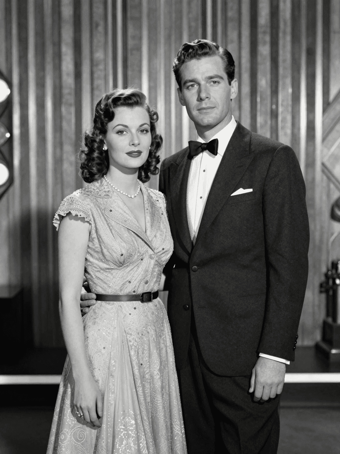 Create a 4K portrait of a thin couple dressed in classic 194