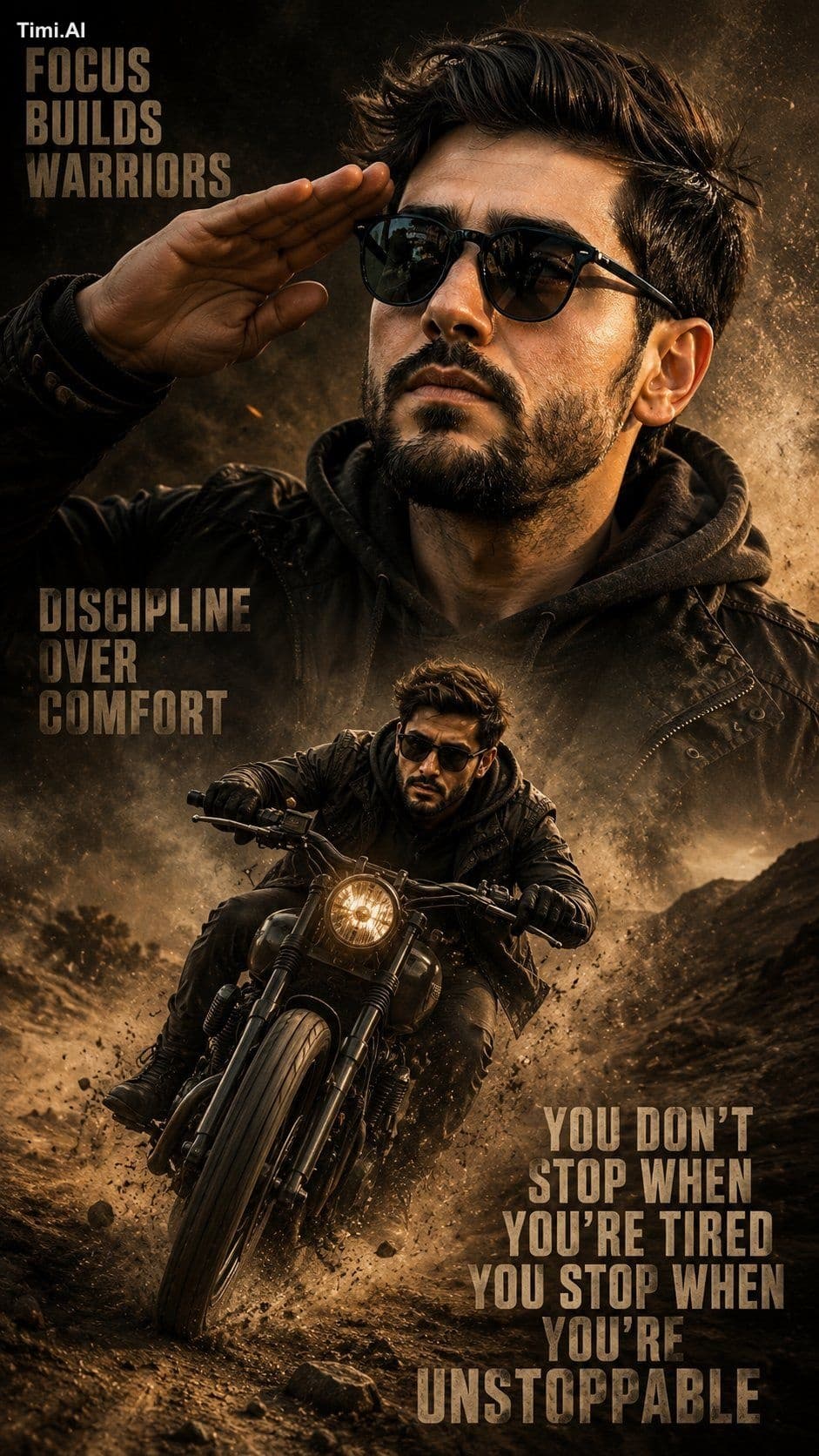 ultra-realistic cinematic motivational poster of a young man